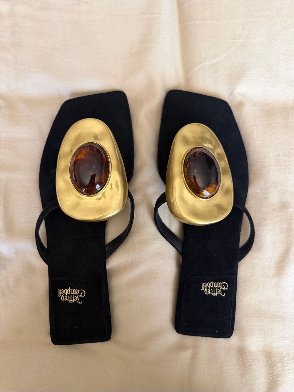 Jeffrey Campbell Bazaar Flip-Flop Sandals Black Suede Tortoise Size 7 - Picture 4 of 6